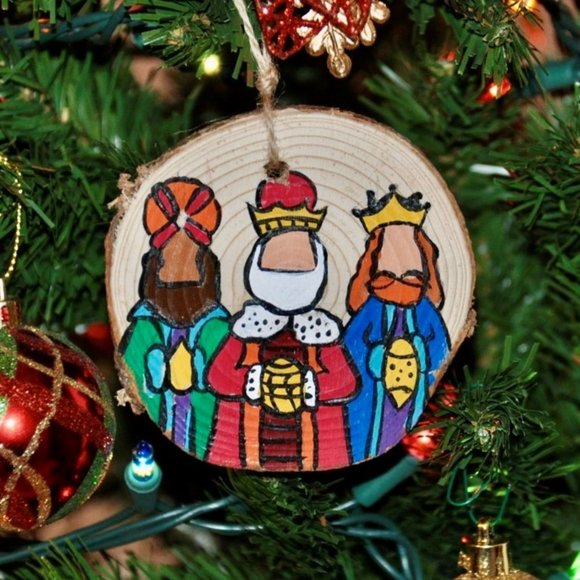 Other - Hand-painted Wood Slice Ornament of the Three Kings